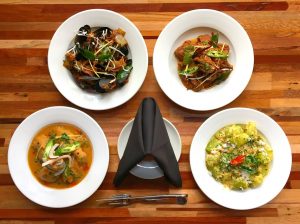 Left to Right - Khozi Curry, Kallumakaya, Nadan Beef Curry, and Ash Gourd Thoran
